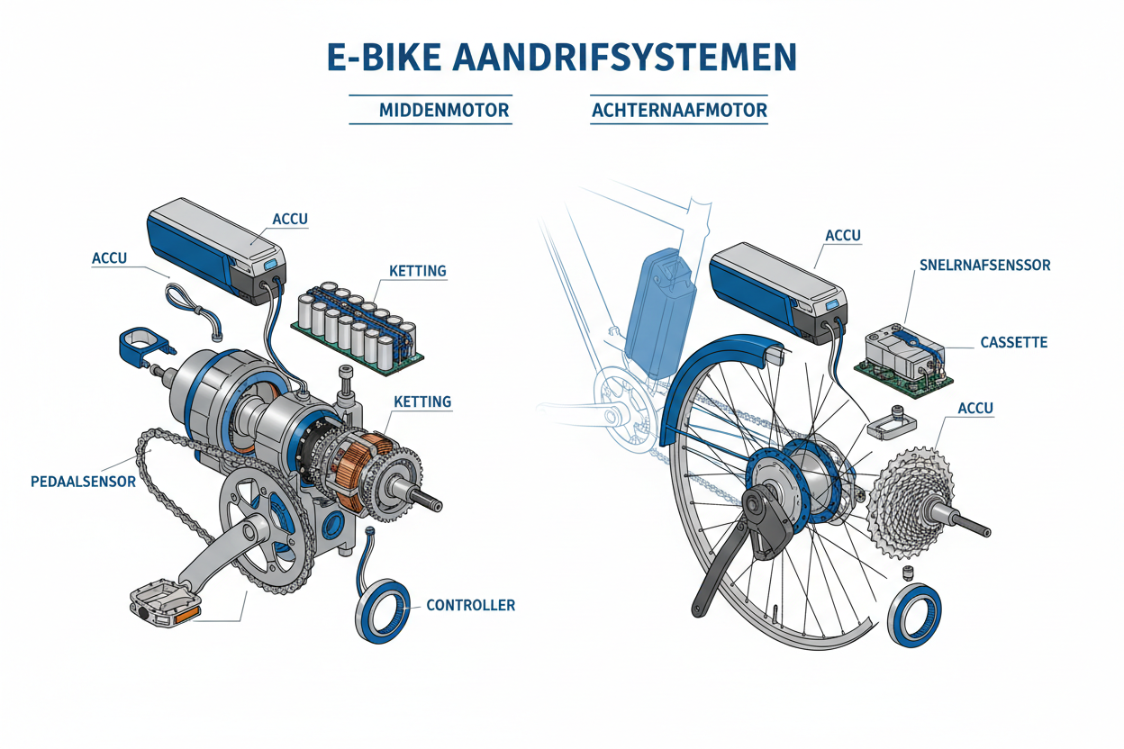 E-bike aandrijfsystemen: middenmotor versus naafmotor vergeleken
