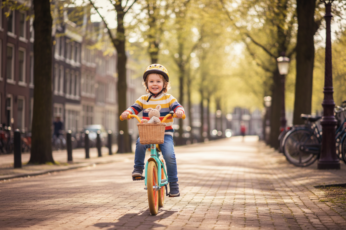 Kind op kinderfiets — juiste inchmaat kiezen bij fietsenwinkel in Scheveningen Den Haag