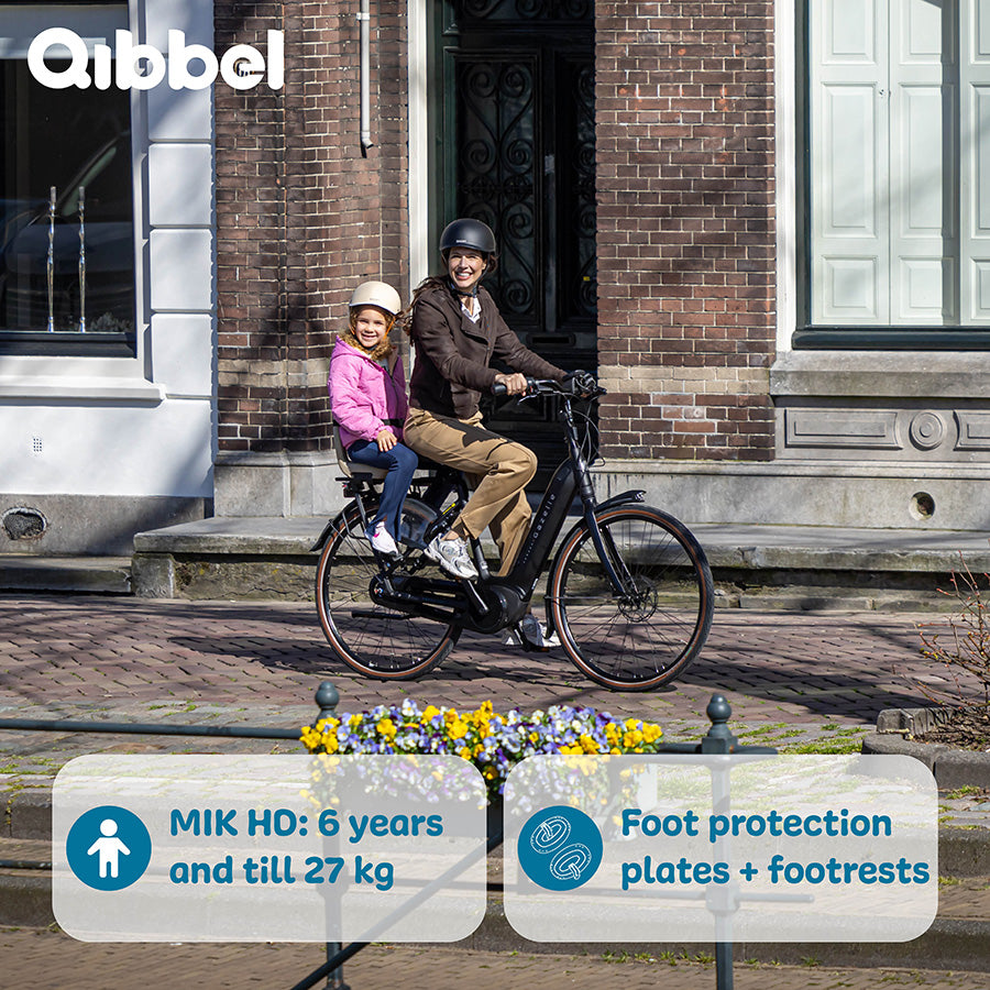 Kinderzitje achter Qibbel Junior 6+  -  MIK HD - met voetsteun en beschermplaat - Graniet Grijs
