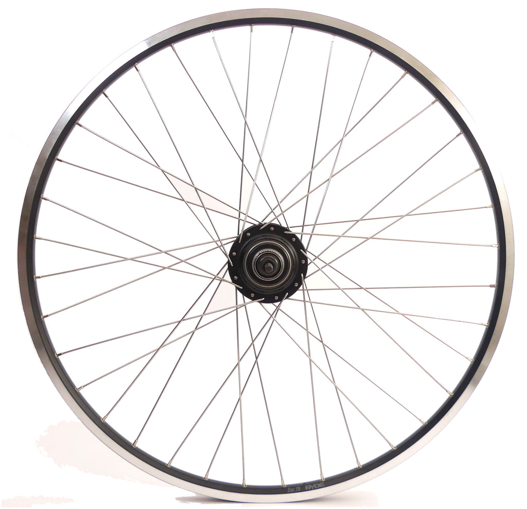 Achterwiel 28 inch Nexus 8 naaf (zwart) - ZAC19 velg (zwart) met RVS spaken - voor schijfrem