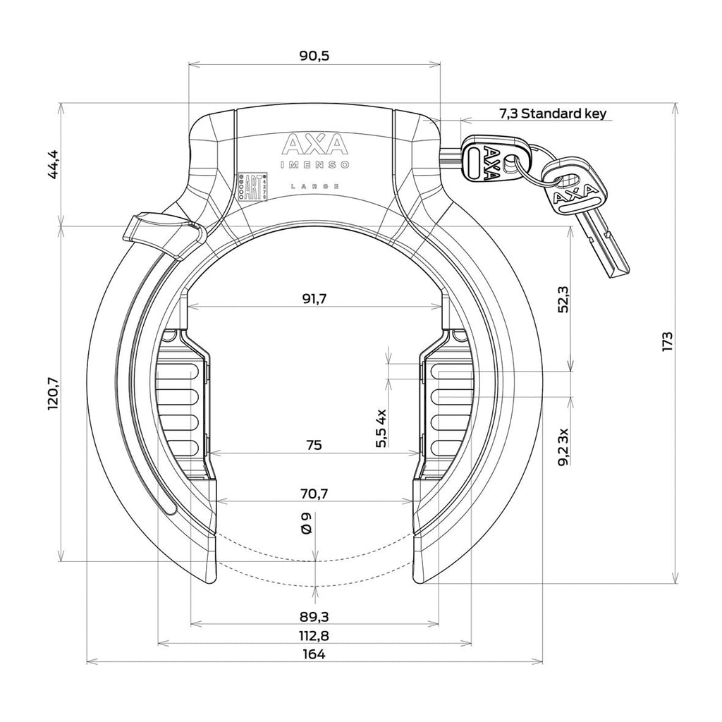 Ringslot Axa Imenso Large Retractable - zwart