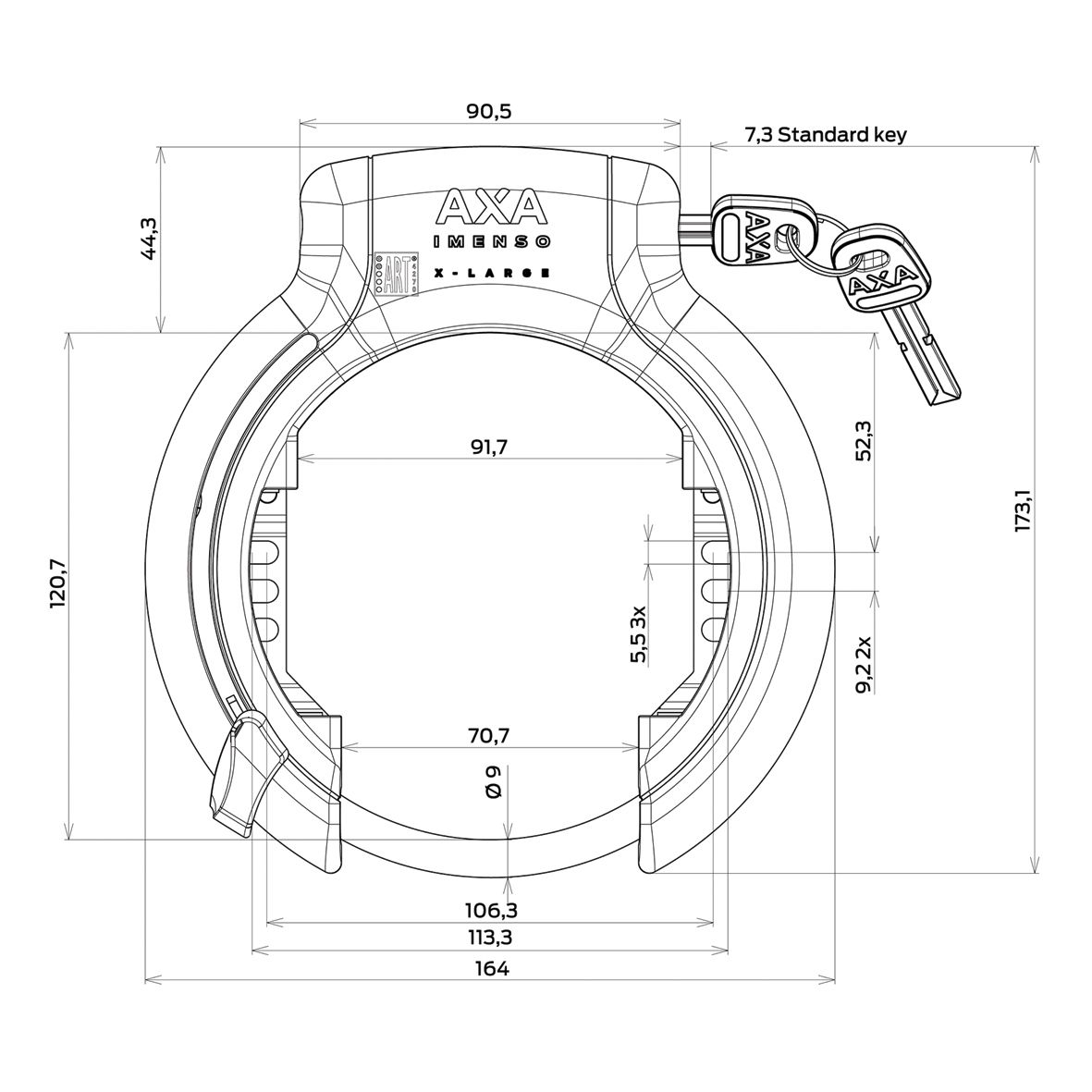 Ringslot Axa Imenso X Large Retractable - zwart