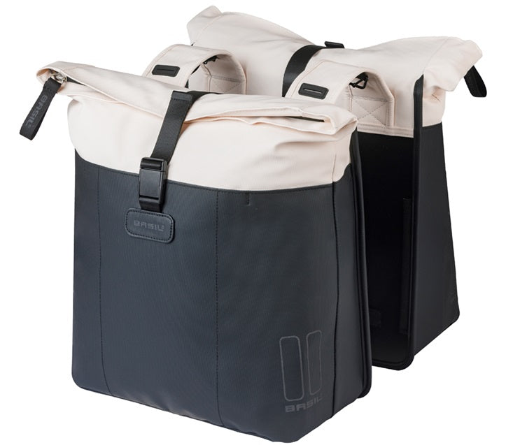 Dubbele fietstas Basil Vive 28-35L 14 x 30 x 38 cm - wit/zwart