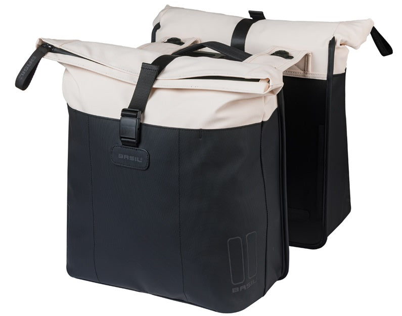 Dubbele fietstas Basil Vive MIK 28-35L 14 x 30 x 38 cm - wit/zwart