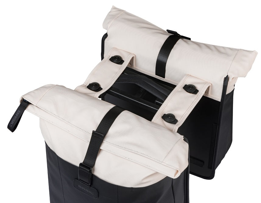 Dubbele fietstas Basil Vive MIK 28-35L 14 x 30 x 38 cm - wit/zwart