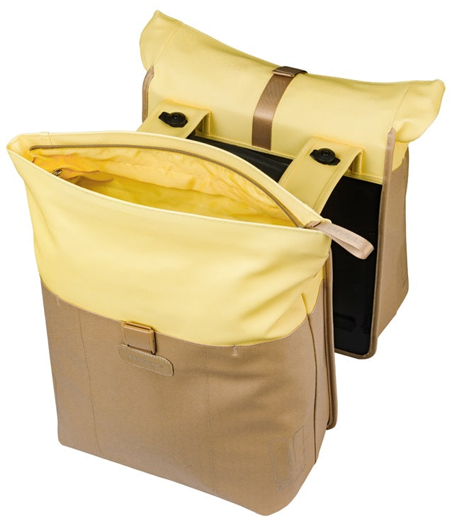 Dubbele fietstas Basil Vive MIK 28-35L 14 x 30 x 38 cm - zand/geel