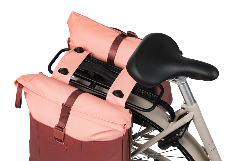 Dubbele fietstas Basil Vive MIK 28-35L 14 x 30 x 38 cm - bordeaux/roze
