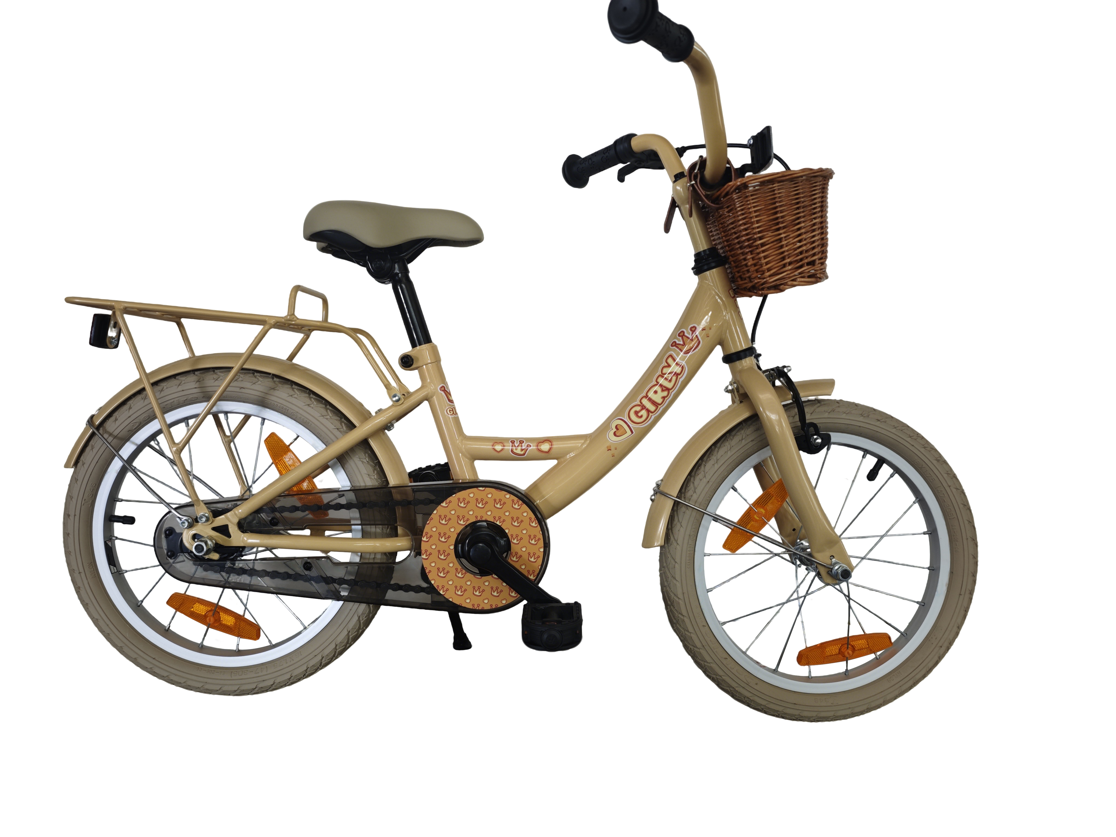 Kinderfiets Bikefun Girly 16 inch - met mandje en remnaaf - Goud