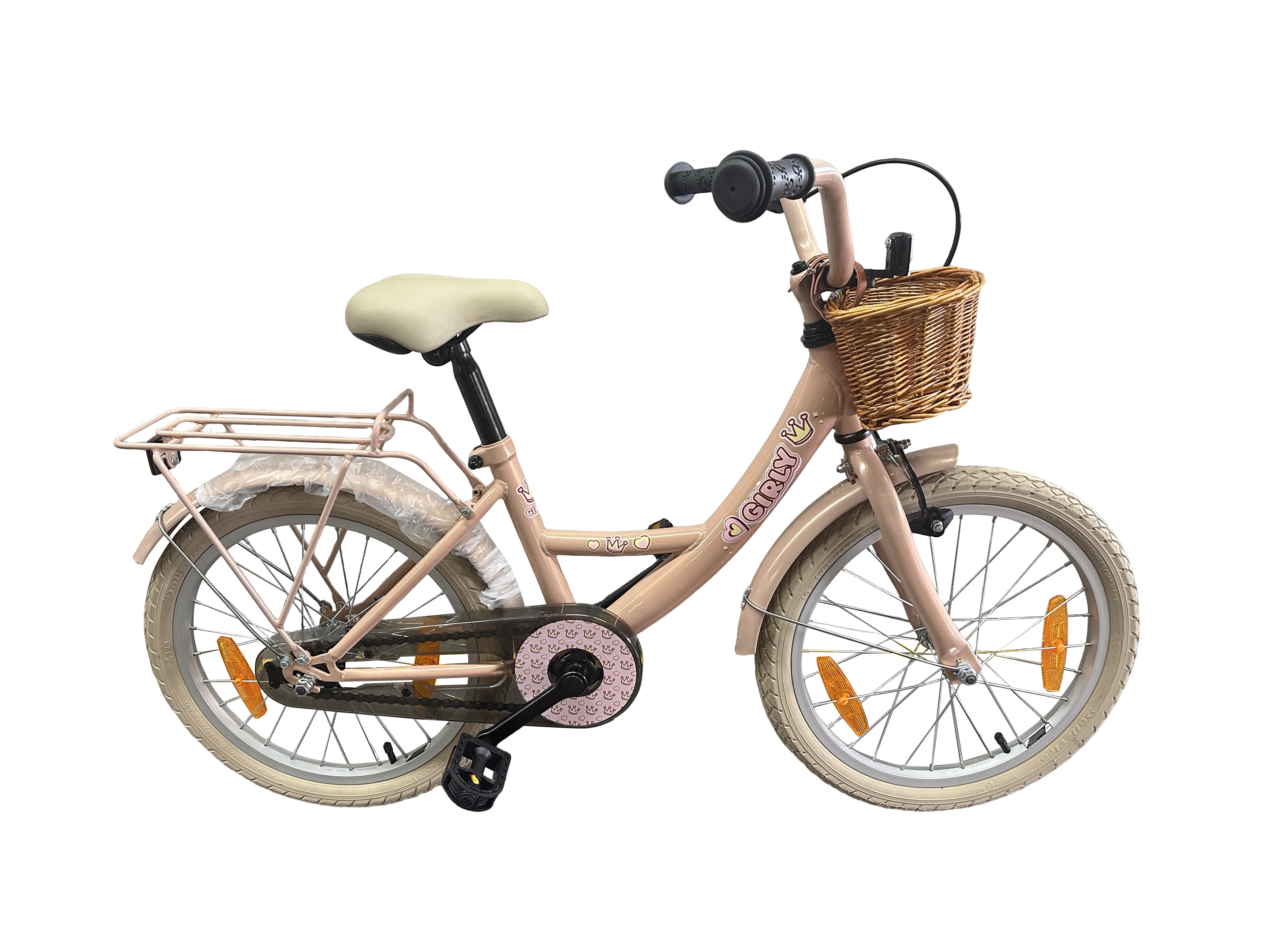 Kinderfiets Bikefun Girly 18 inch - met mandje en remnaaf - Roze