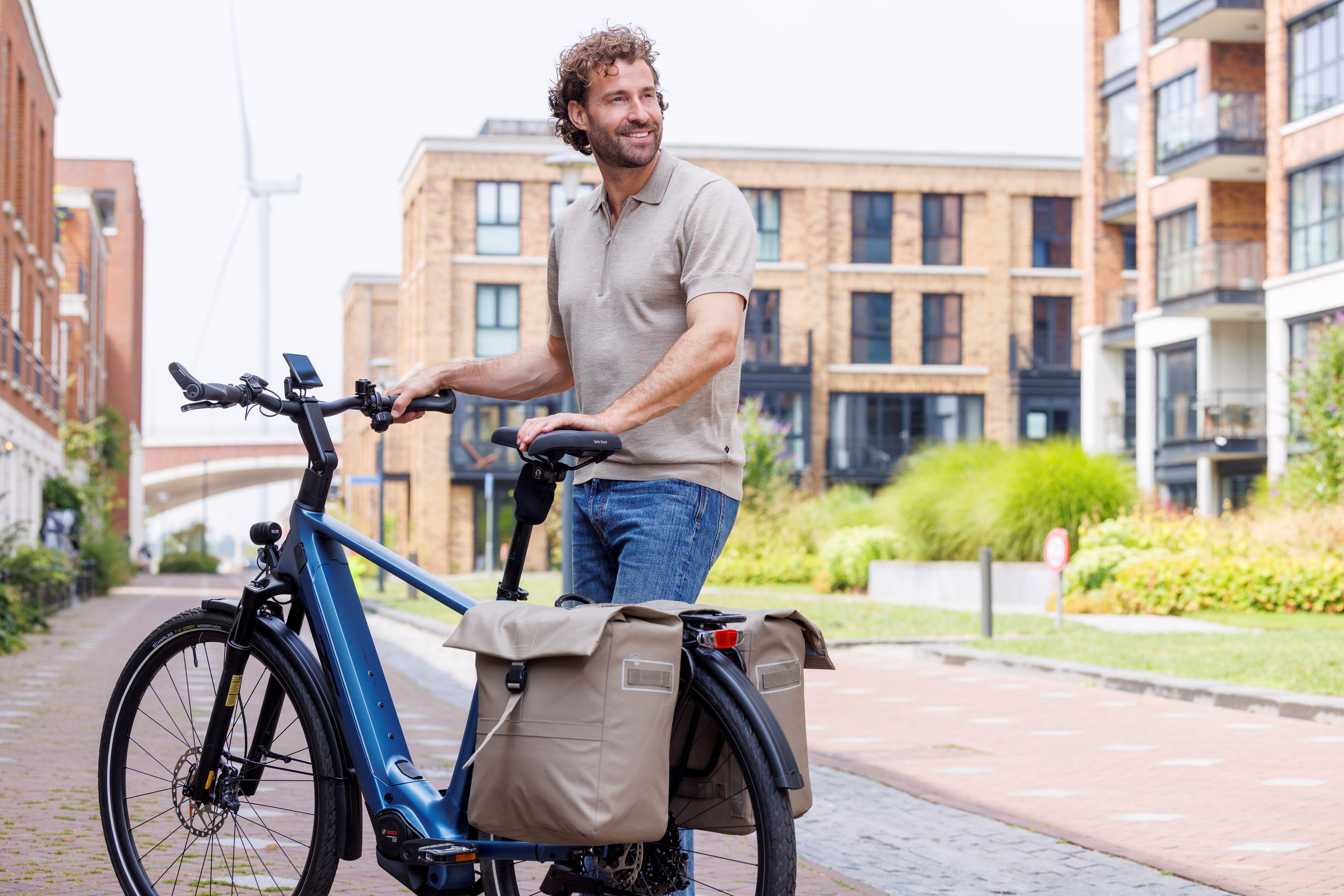 Dubbele fietstas New Looxs Leeds Double - 38 liter - 33 x 18 x 38 cm (2x) - Taupe