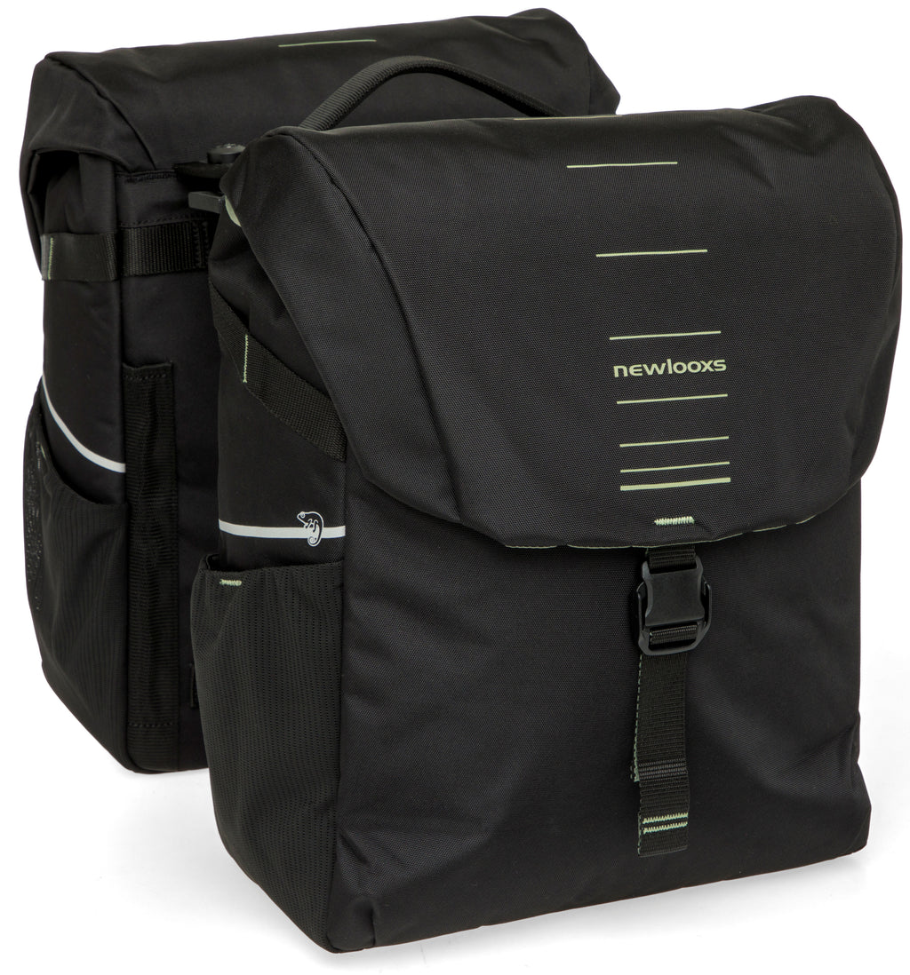 Dubbele fietstas New Looxs Vigo Double MIK 2.0 - 40 liter - 30 x 19 x 40 cm (2x) - Black-Green