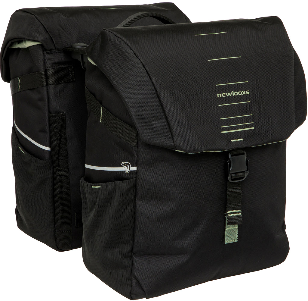 Dubbele fietstas New Looxs Vigo Double RackTime 2.0 - 40 liter - 30 x 19 x 40 cm (2x) - Black-Green