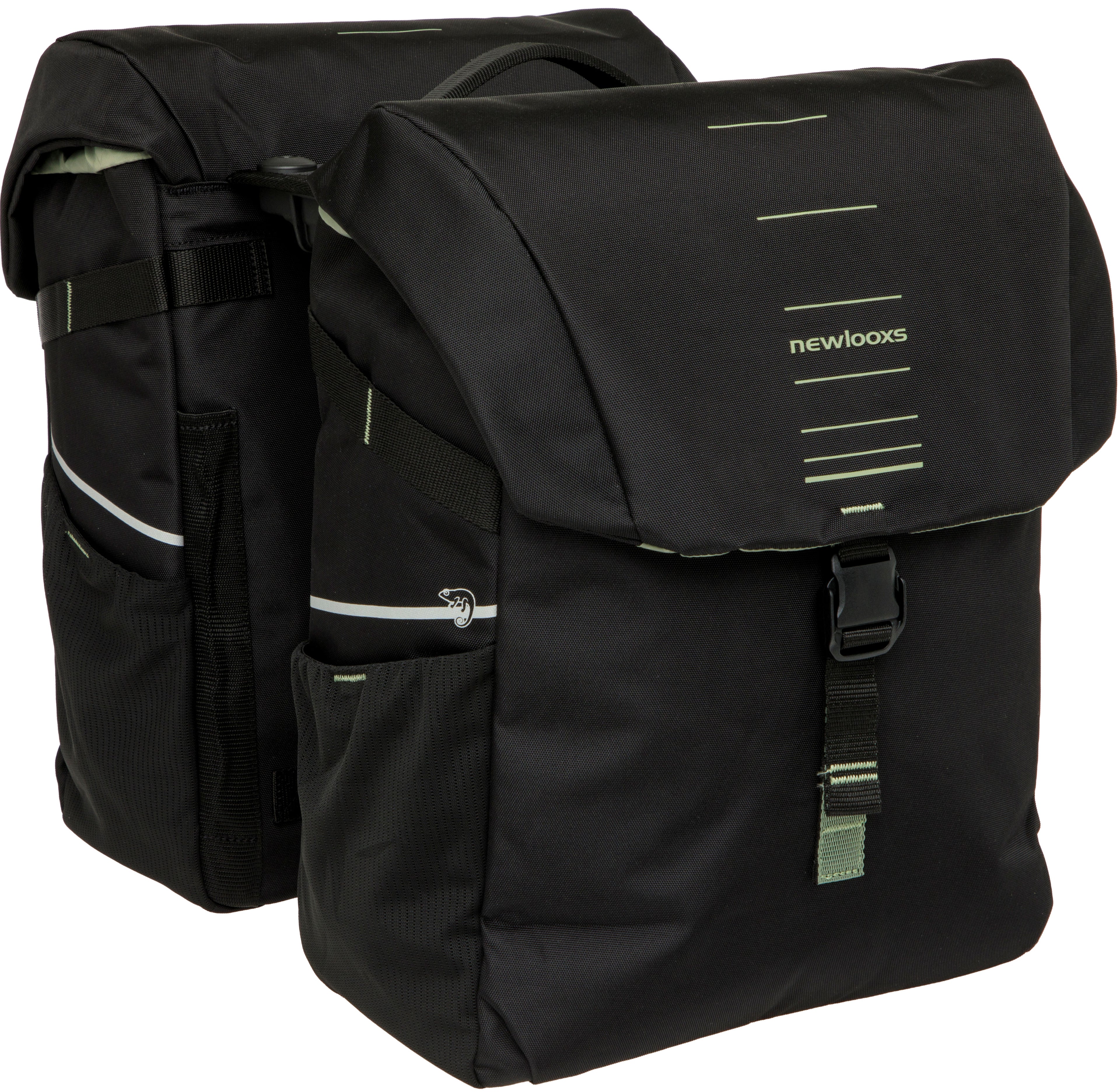 Dubbele fietstas New Looxs Vigo Double RackTime 2.0 - 40 liter - 30 x 19 x 40 cm (2x) - Black-Green