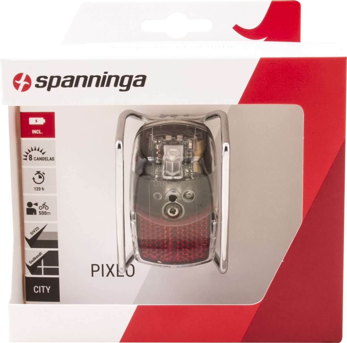 Achterlicht Spanninga Pixeo XB voor spatbordmontage - chroom - met beschermbeugel