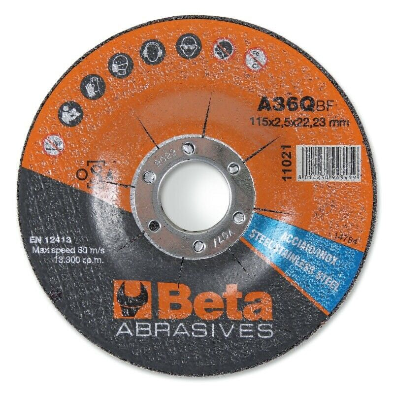 Doorslijpschijven Beta Tools ø125 mm voor RVS met doorgezet center (10 stuks)