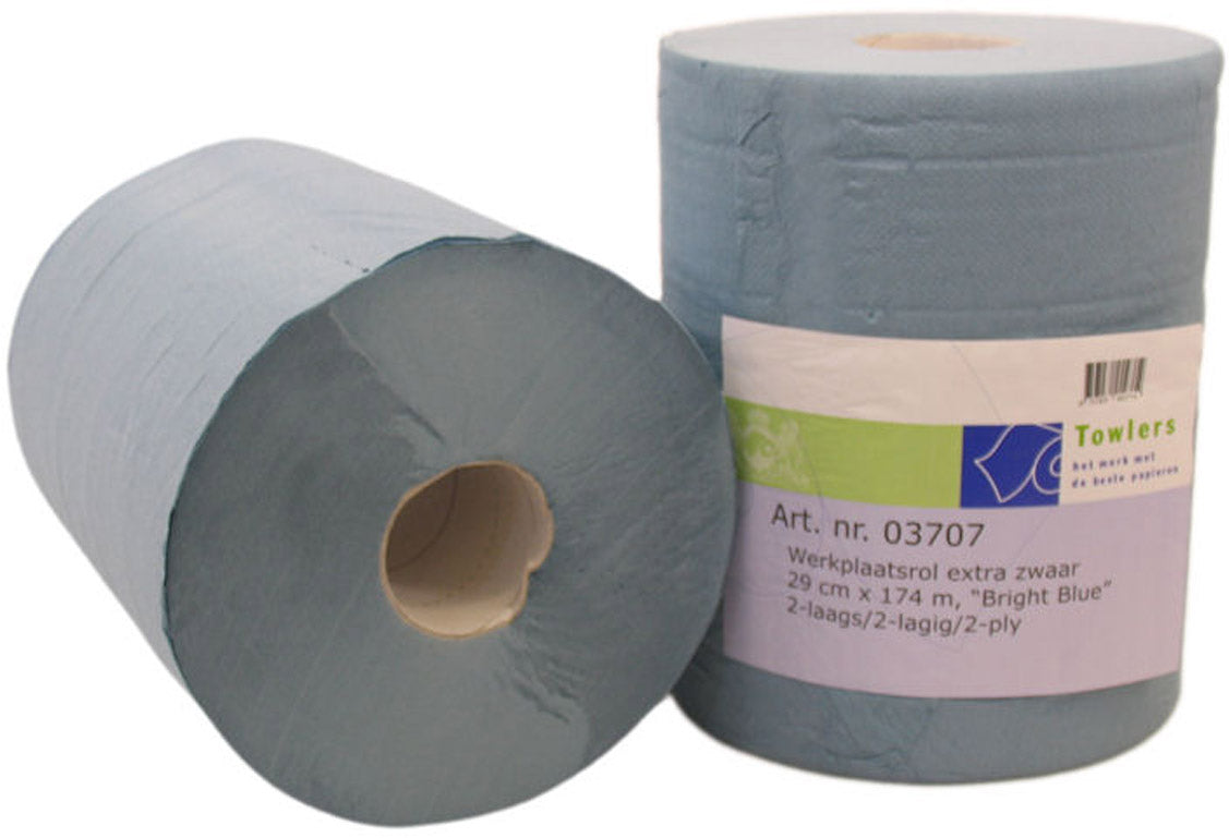 Poetspapier werkplaatsrol 26cm x 190m - zwaar 2 laags papier (2 rollen)