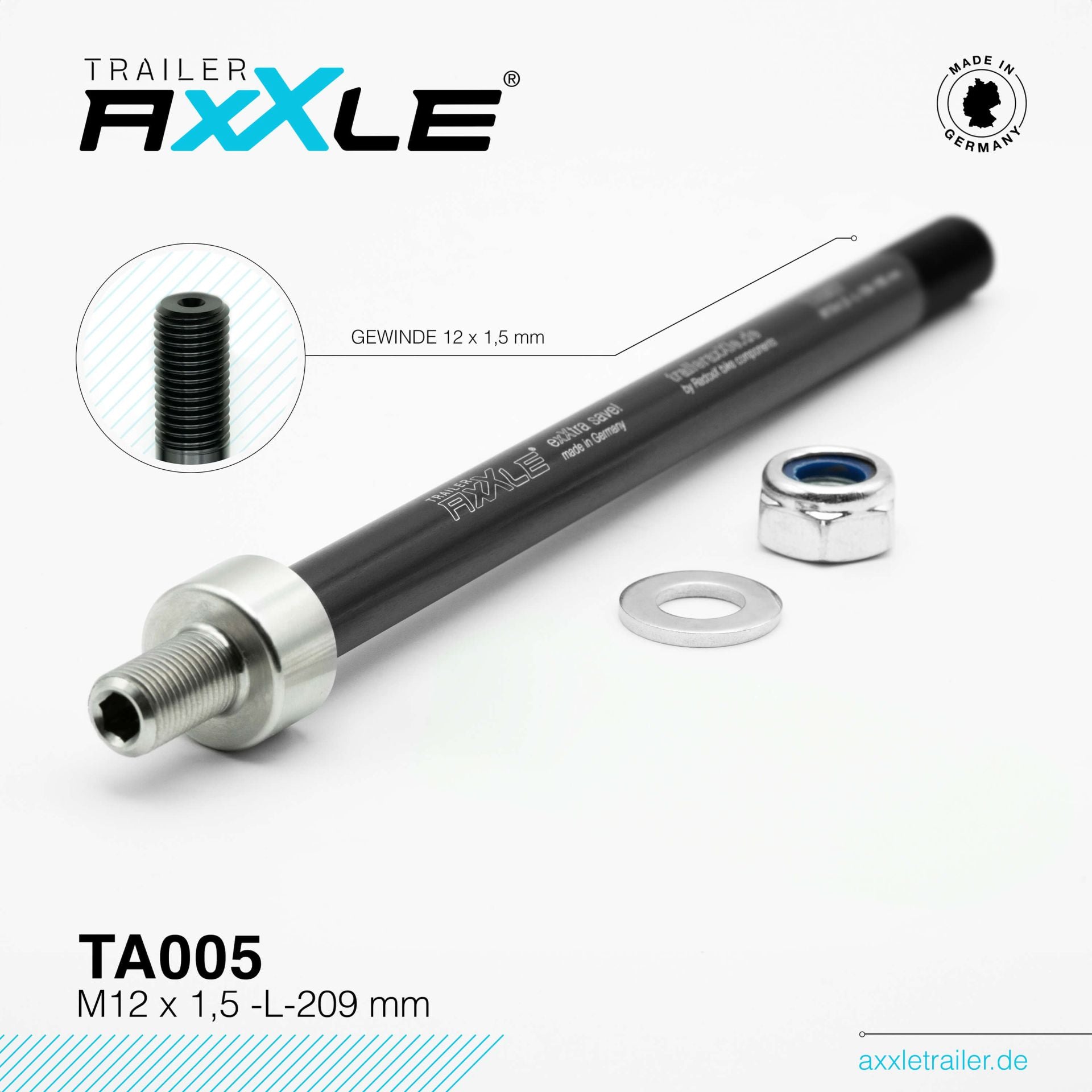 Steekas voor aanhangwagen Radoxx TA005 M12 x 1,5 lengte 209mm