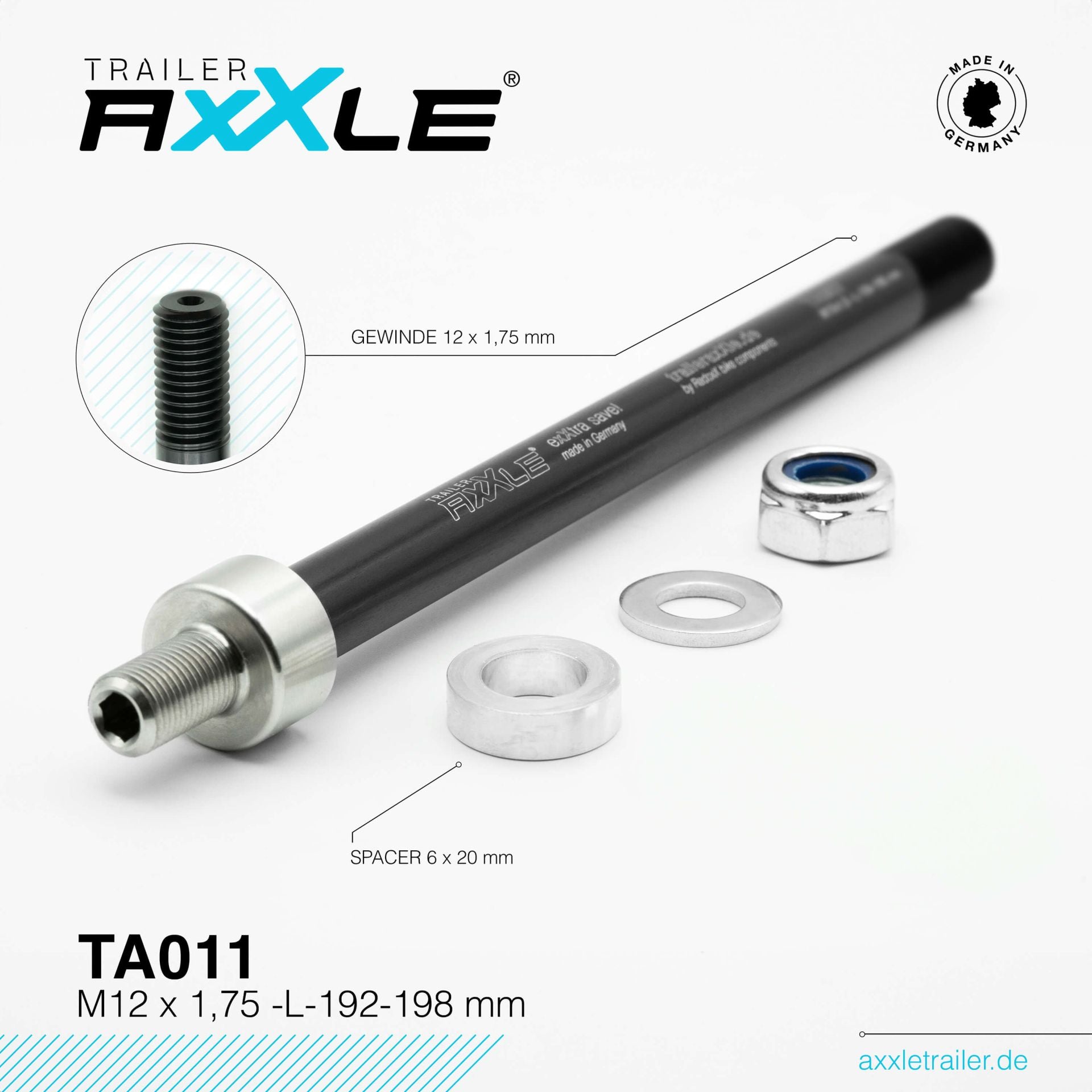 Steekas voor aanhangwagen Radoxx TA011 M12 x 1,75 lengte 192-198mm