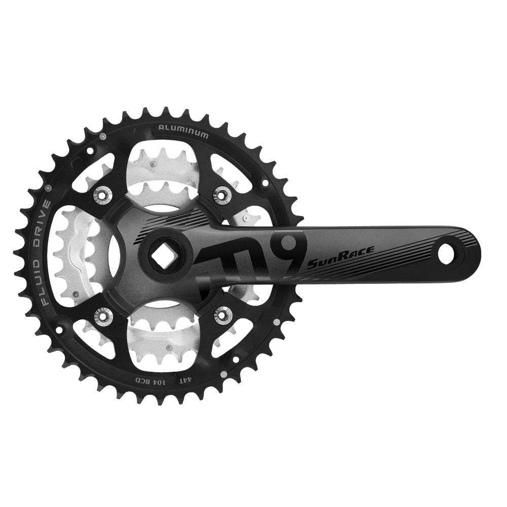Crankstel 3 x 9 speed SunRace FCM914 met 175mm crankarm 44-32-22T voor  vierkante as - aluminium - zwart