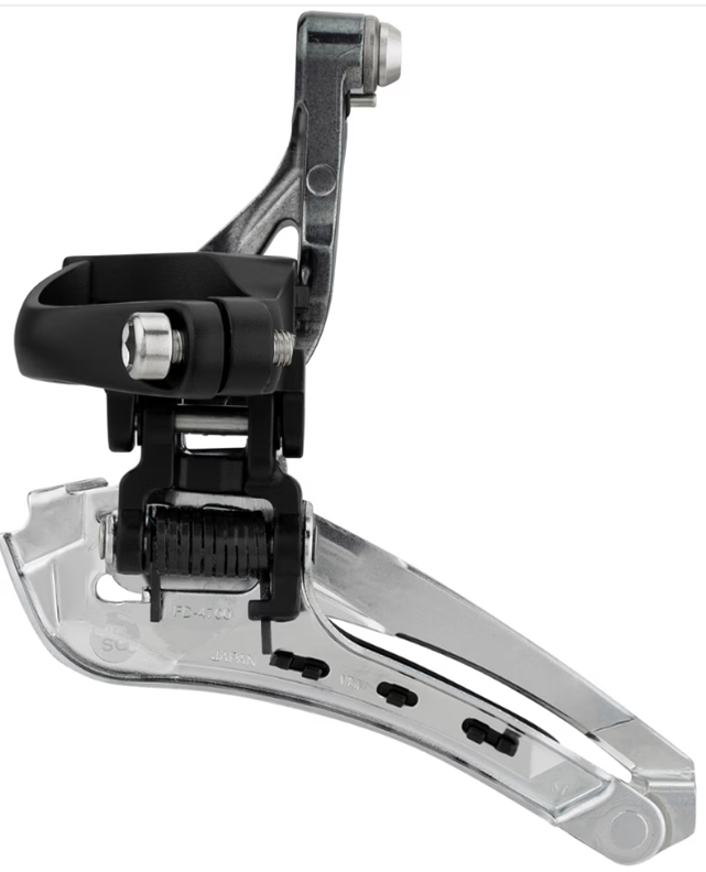 Voorderailleur 2 x 10 speed Shimano Tiagra FD-4700 ø28,6 - ø31,8 mm klem / down-pull 61-66° - 46-53T - Zwart/Zilver