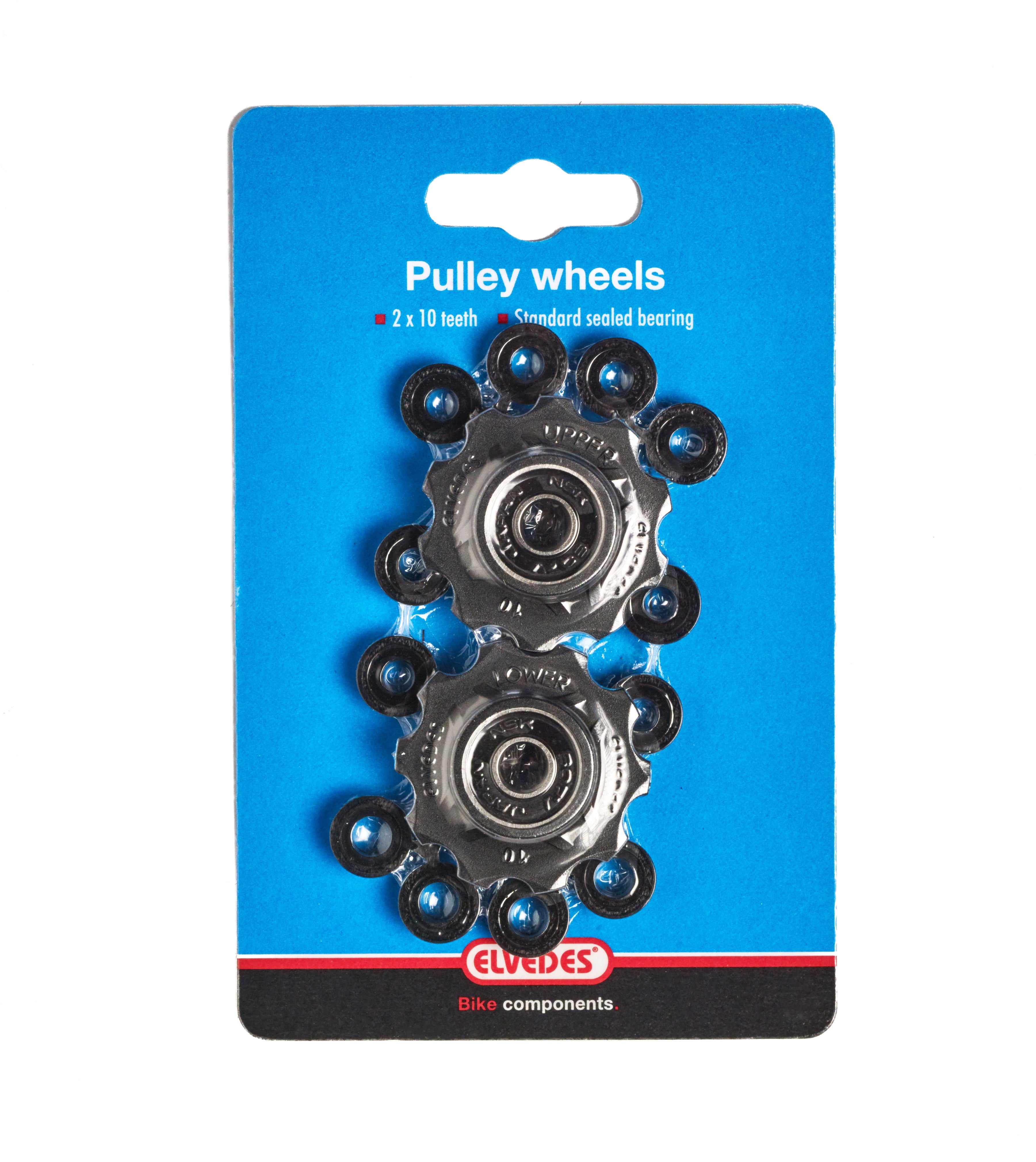 Derailleurwieltjes 2 x 10 tands Elvedes met standaard afgedichte lagers en spacers