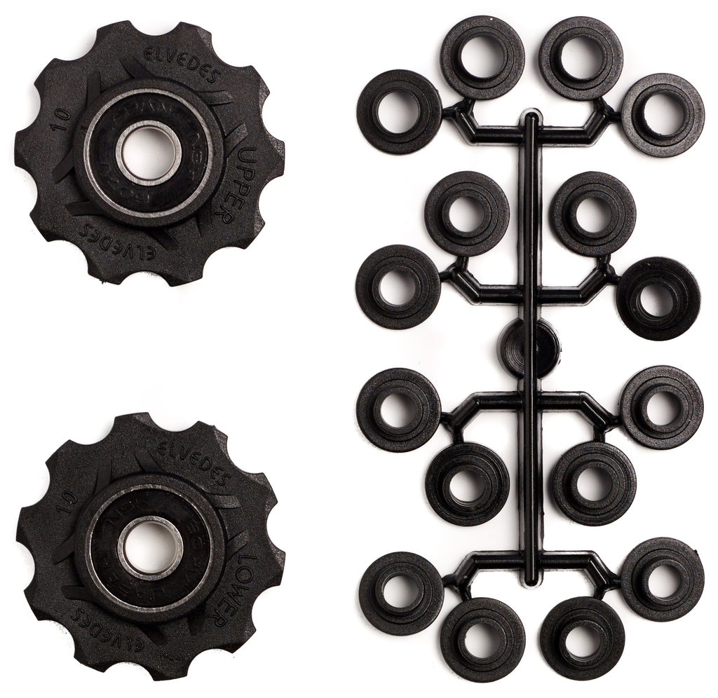 Derailleurwieltjes 2 x 10 tands Elvedes met standaard afgedichte lagers en spacers