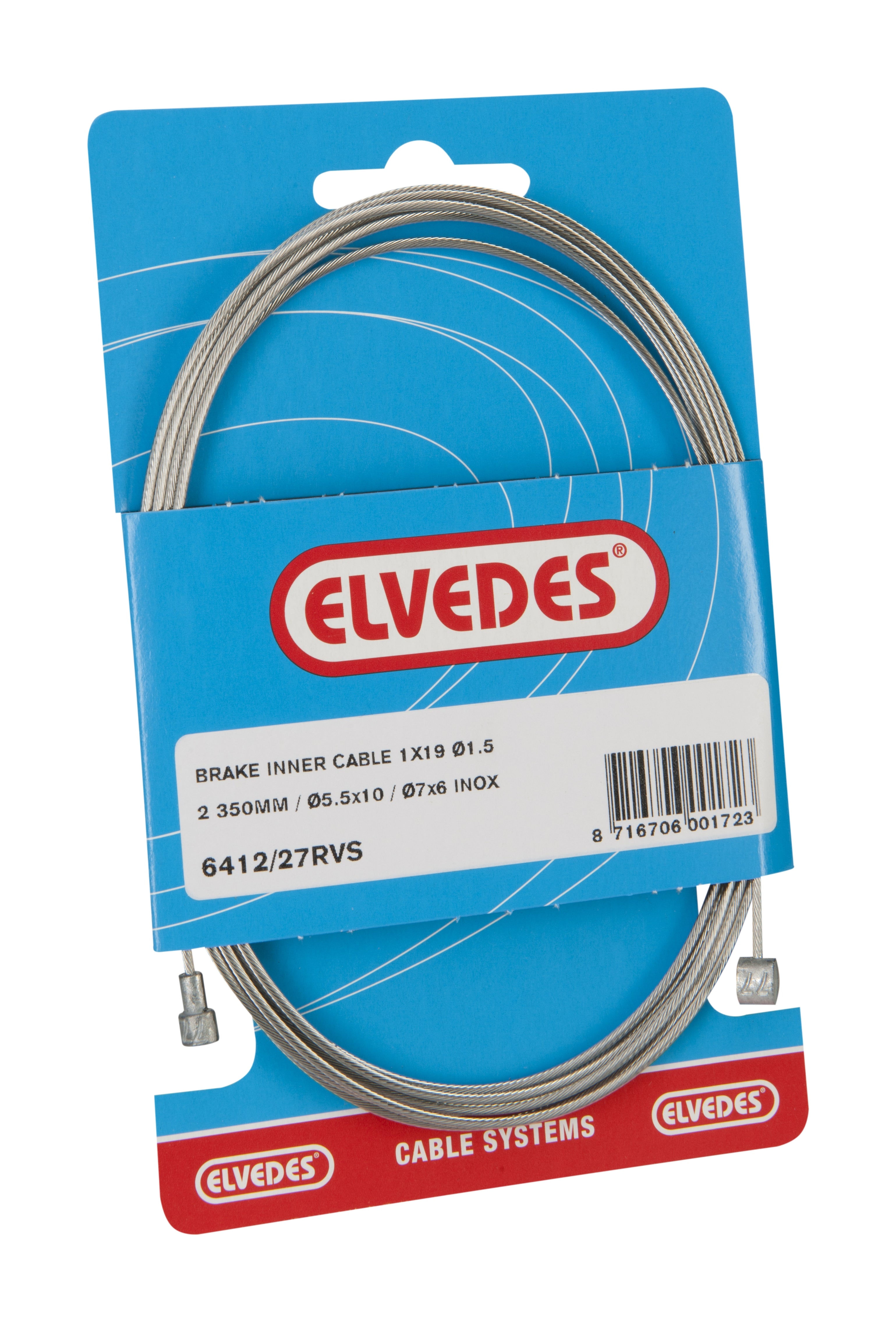 Rem binnenkabel Elvedes 2350mm RVS ø1,5mm V-nippel en T-nippel (op kaart)