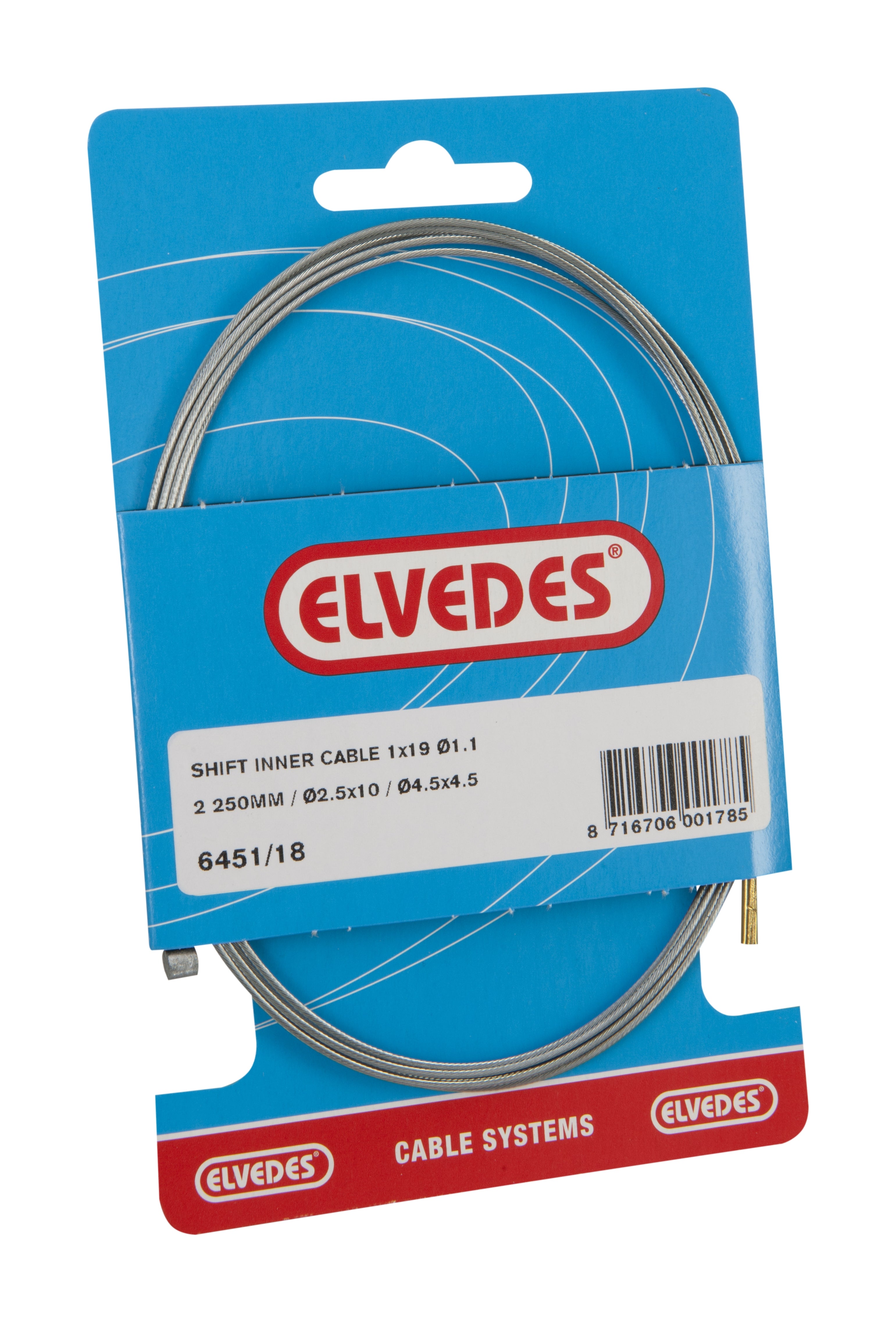 Schakel binnenkabel Elvedes 2250mm verzinkt Ø1,25mm Sturmey Archer / Torpedo N-nippel en T-nippel - Zilver