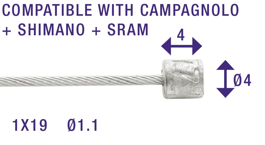 Schakel binnenkabel Elvedes 2250mm RVS Slick Ø1,1mm N-nippel (op kaart) - Zilver
