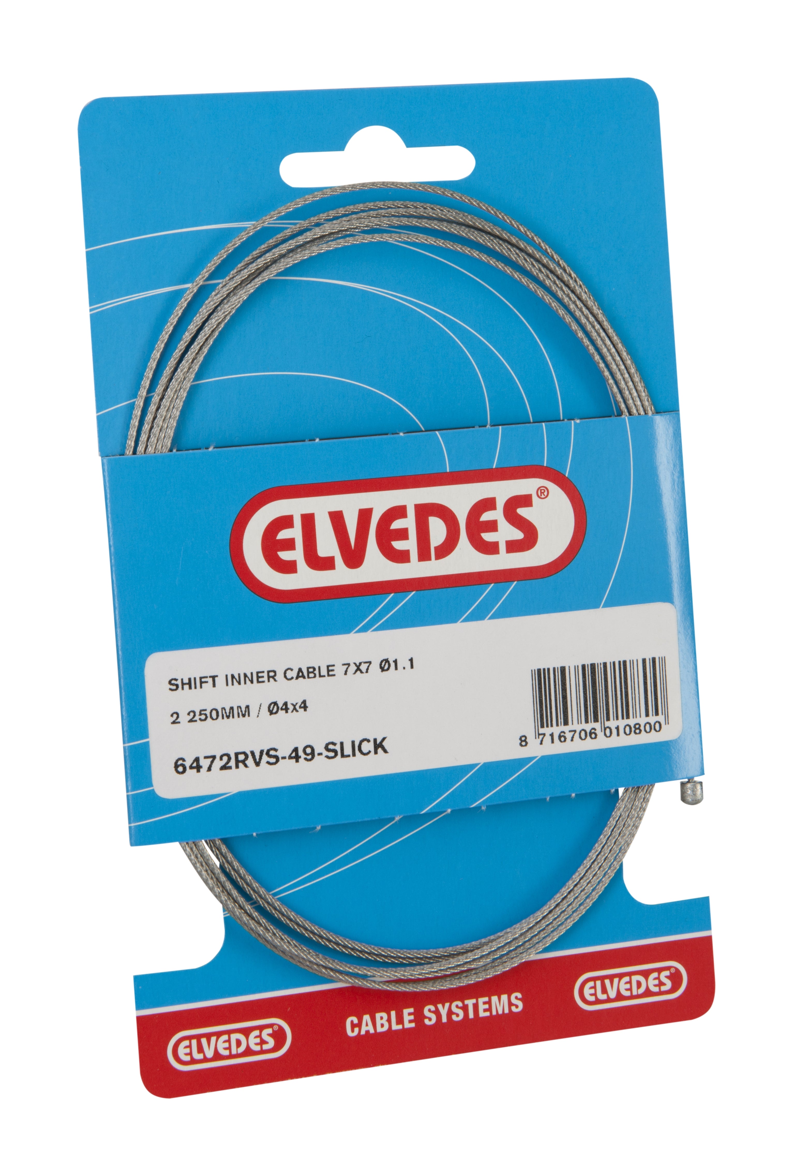 Schakel binnenkabel Elvedes 2250mm RVS Slick Ø1,1mm N-nippel (op kaart) - Zilver