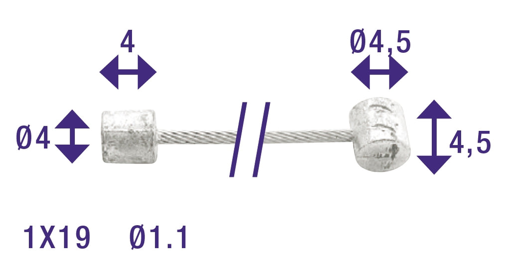 Schakel binnenkabel Elvedes 2250mm RVS Ø1,1mm Shimano / Huret N-nippel en T-nippel (op kaart) - Zilver