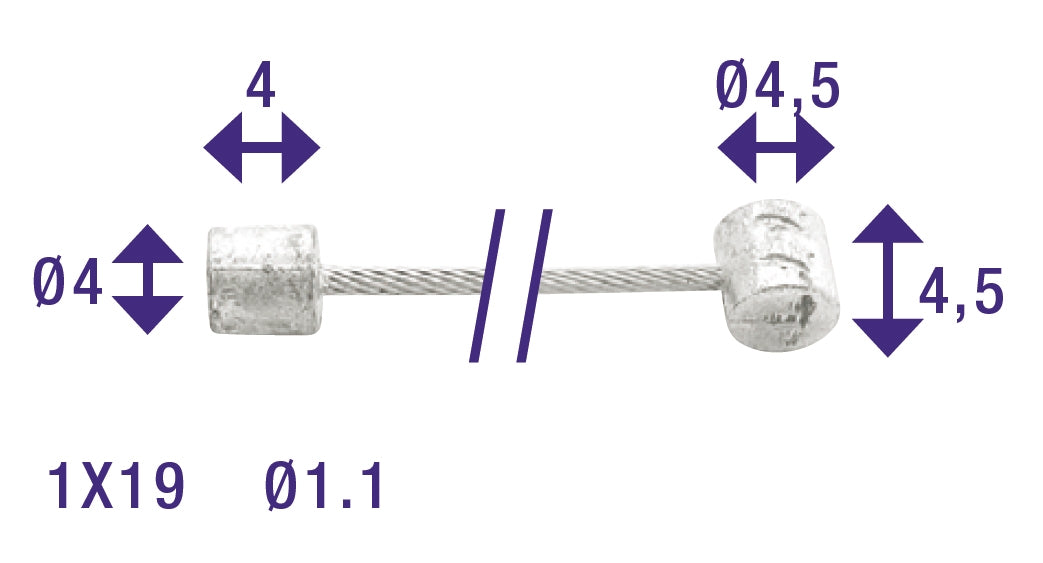 Schakel binnenkabel Elvedes 2250mm RVS Ø1,1mm Shimano / Huret N-nippel en T-nippel (op kaart) - Zilver