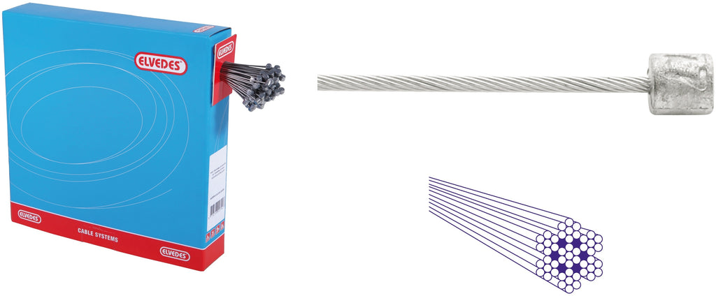 Schakel binnenkabels Elvedes 2250mm RVS ø1,1mm Shimano N-nippel ø4,5 × 4,5 (100 stuks) - Zilver