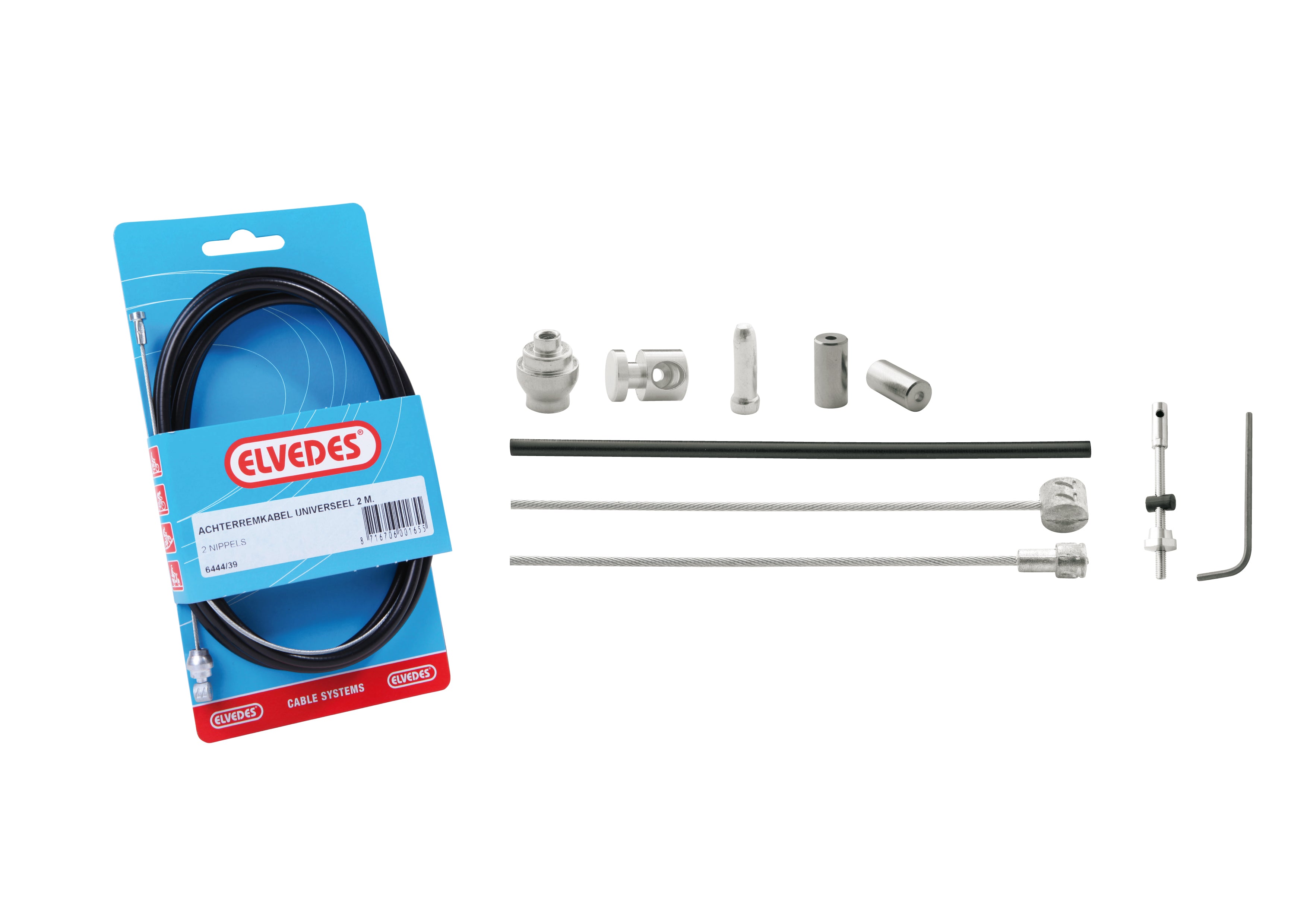 Trommelrem kabelkit Elvedes 1700mm / 2250mm verzinkt - zwart (op kaart)