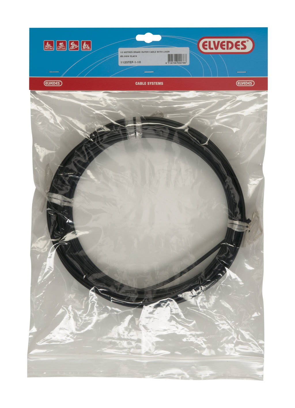 Rem buitenkabel Elvedes met teflon voering ø5,0mm / 10 meter - zwart (rol)