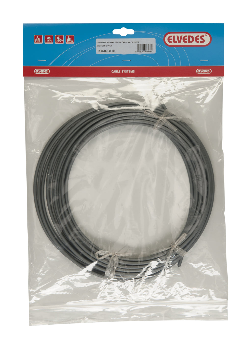Rem buitenkabel Elvedes met teflon voering ø5.0mm / 10 meter - zilver (rol)