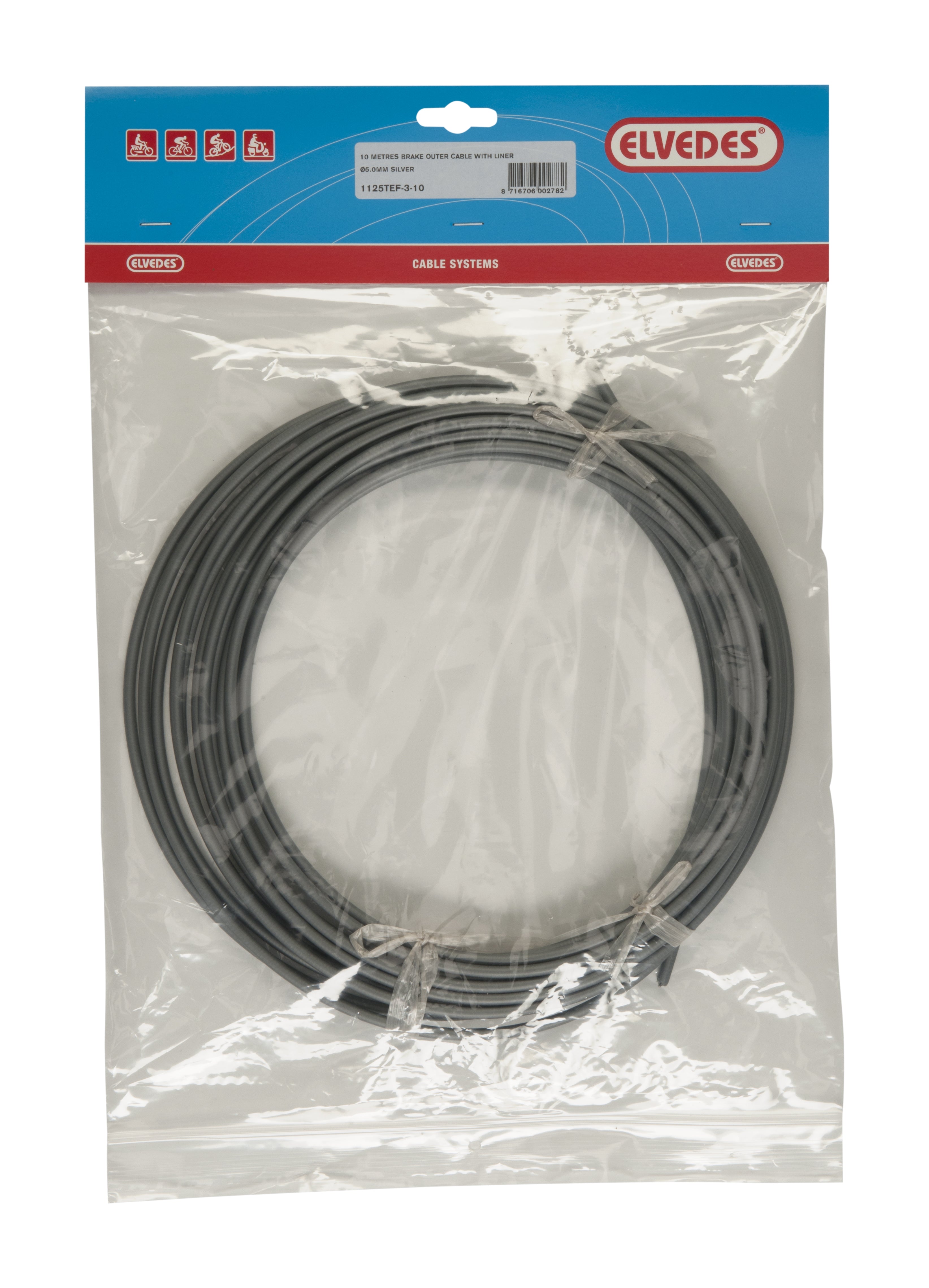 Rem buitenkabel Elvedes met teflon voering ø5.0mm / 10 meter - zilver (rol)