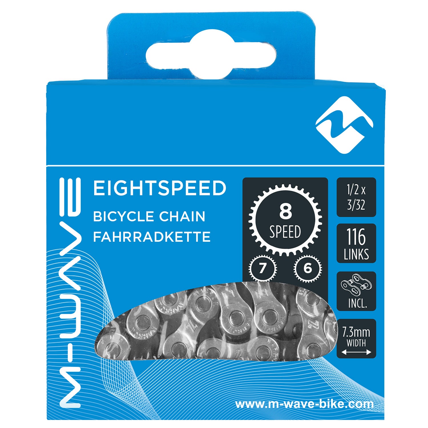 Fietsketting 8 speed M-Wave 1/2 x 3/32" - 116 schakels