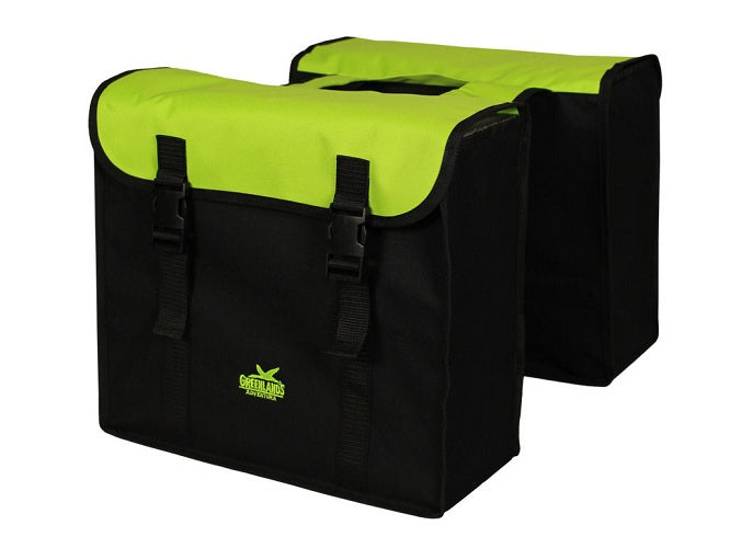 Dubbele fietstas Greenlands 34 liter 37 x 33 x 14cm (2x)  - zwart / lime groen