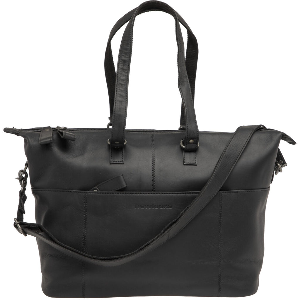 Fietstas New Looxs Verla 21 liter 34 x 18 x 44cm - gemaakt van luxe leer - zwart