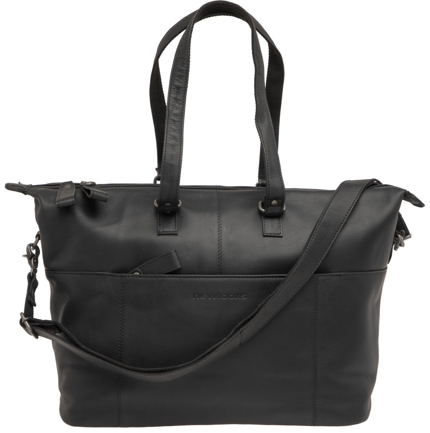 Fietstas New Looxs Verla 21 liter 34 x 18 x 44cm - gemaakt van luxe leer - zwart