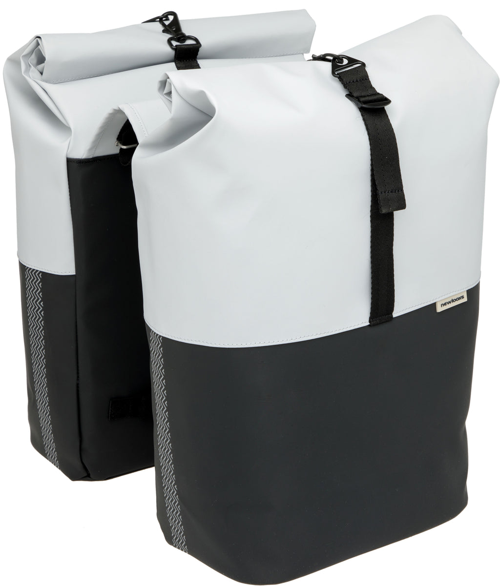 Dubbele fietstas New Looxs Nyborg 34 liter - 30 x 17 x 37cm (x2) - lichtgrijs/zwart
