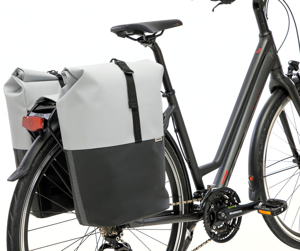 Dubbele fietstas New Looxs Nyborg 34 liter - 30 x 17 x 37cm (x2) - lichtgrijs/zwart