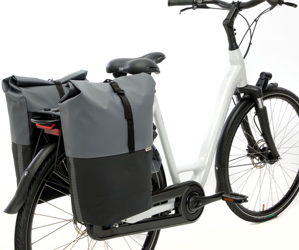Dubbele fietstas New Looxs Nyborg MIK 34 liter - 30 x 17 x 37cm (x2) - donkergrijs/zwart