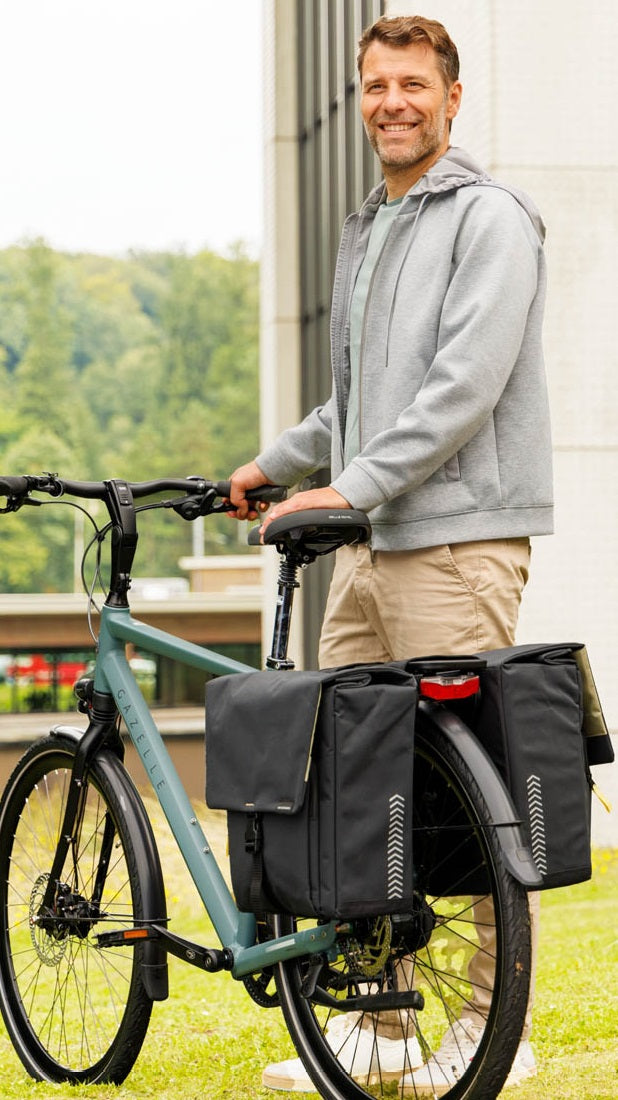Dubbele fietstas New Looxs Tulum 32 liter 35 x 17 x 37 cm (2x) - grijs/groen