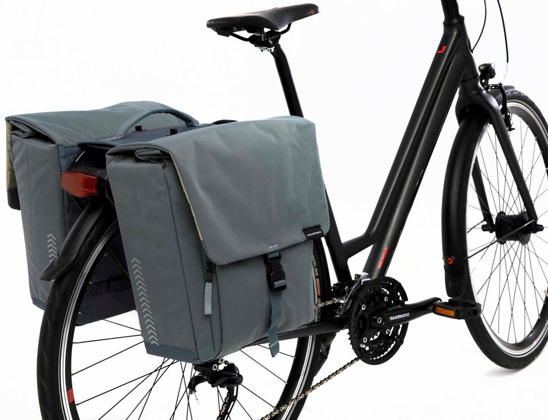 Dubbele fietstas New Looxs Tulum 32 liter 35 x 17 x 37 cm (2x) - grijs/groen afneembaar