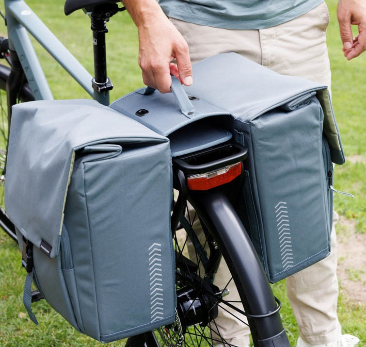Dubbele fietstas New Looxs Tulum 32 liter 35 x 17 x 37 cm (2x) - grijs/groen afneembaar