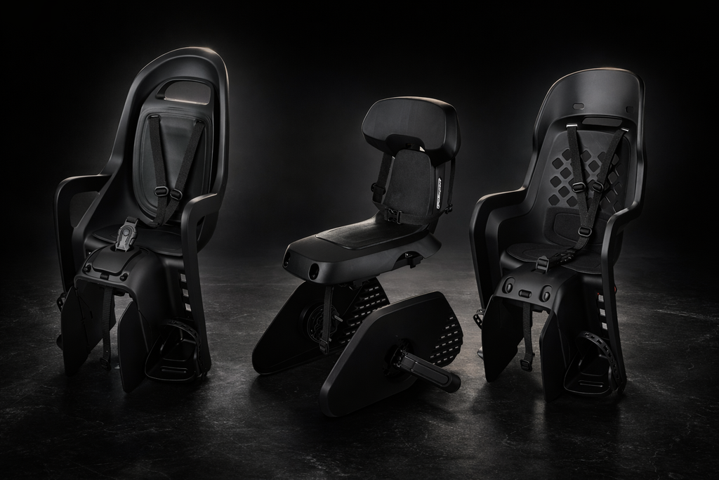 Kinderzitje achter Polisport Groovy - BLACK EDITION - met dragerbevestiging (CFS)