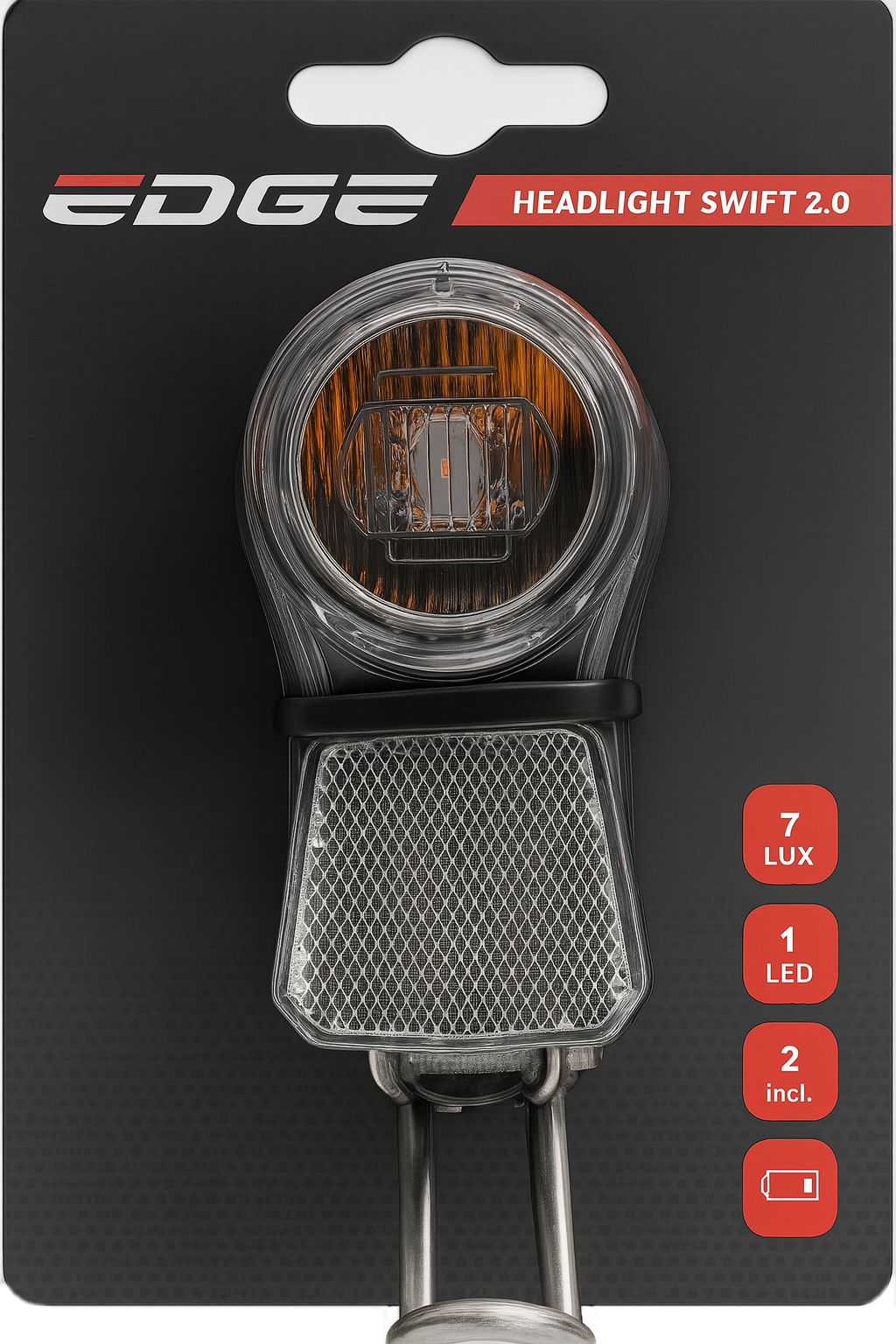 Koplamp Edge Swift 2.0 - 1 Led met Reflectie - incl. batterijen (op kaart verpakt)