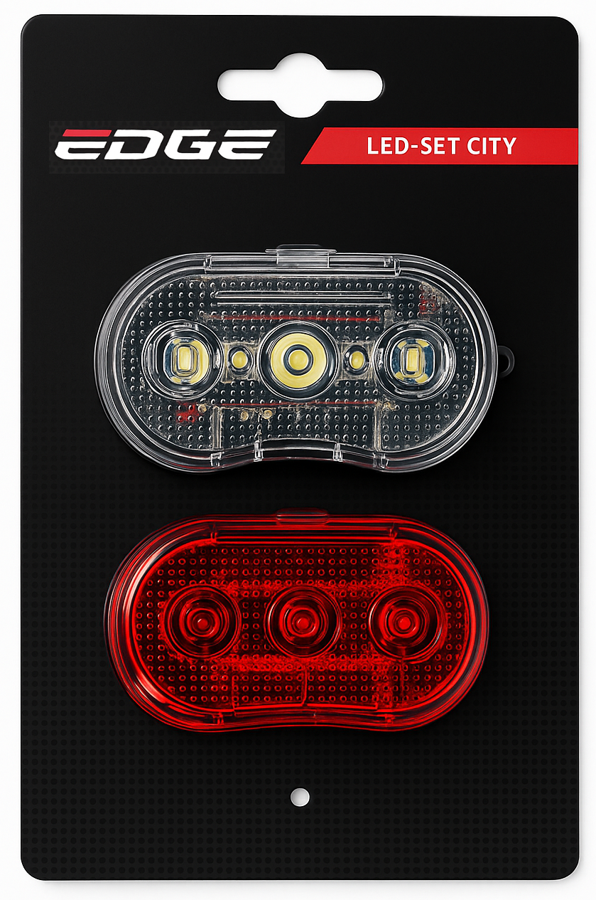Verlichtingset Edge  City - 3 Led -  voor + achter  - inclusief batterijen